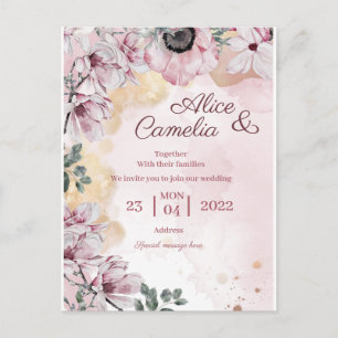 Postal poster elegante flores rosadas con oro