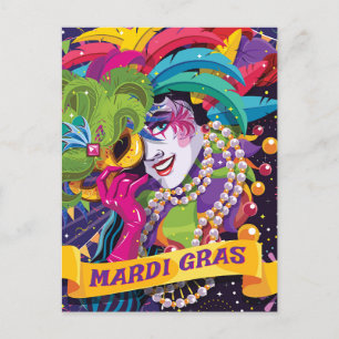 Postal Poster enmascarado del Mardi Gras colorido