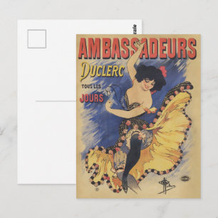 Postal Póster francés antiguo de bailarina Art Nouveau