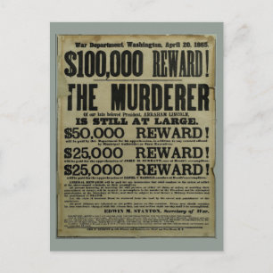 Postal Poster homicida John Wilkes Booth Lincoln