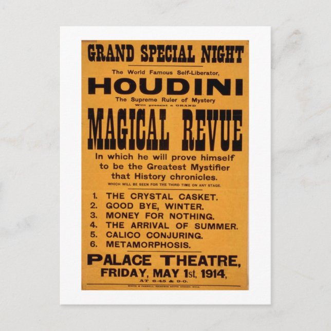 Postal Poster Houdini (Anverso)