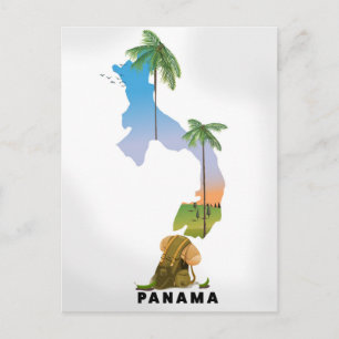 Postal Póster ilustrado de mapa de Panamá para viaje.