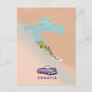 Postal Póster ilustrado del mapa de Croacia.