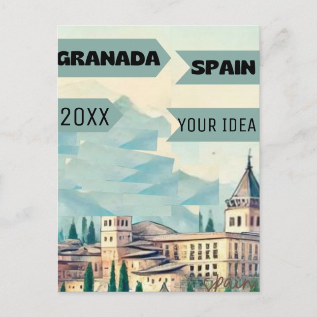 Postal Póster Imprimible de Viaje a Granada - Pos de Viaj (Anverso)