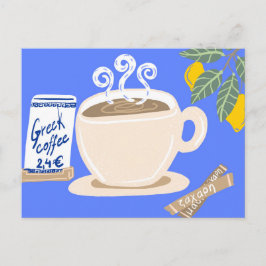 Postal Póster mediterráneo de café griego y rama de limón
