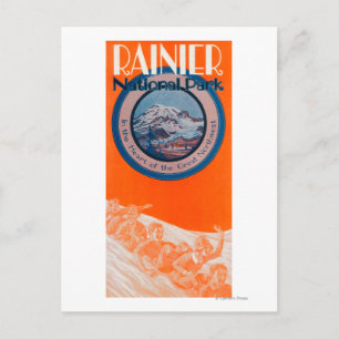 Postal Poster Mount Rainier - Sledding