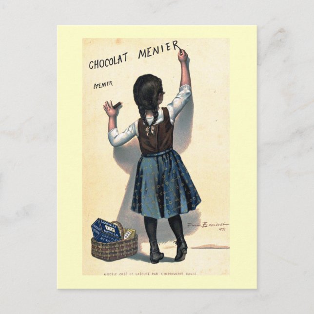Postal poster publicitaria de chocolate francés de época  (Anverso)