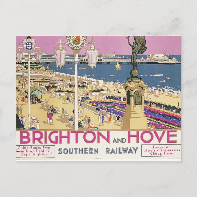 Postal Poster publicitario de trenes de época Brighton y  (Anverso)