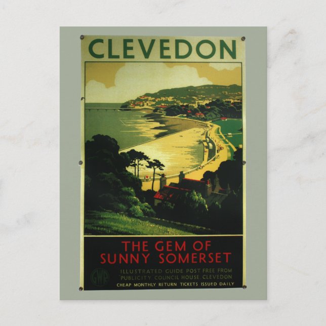 Postal Poster publicitario vintage de Clevedon (Anverso)