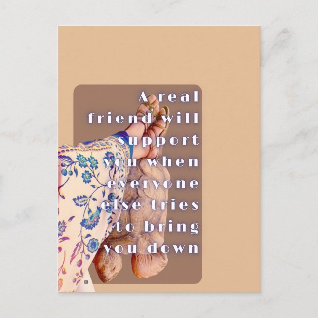 Postal Poster Retro Dama de la AMISTAD REAL y su tortuga (Anverso)