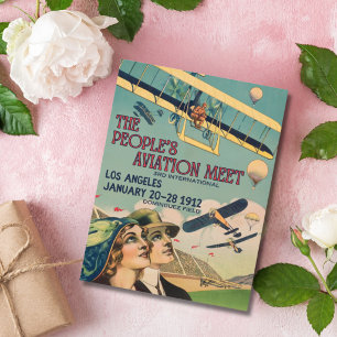 Postal Póster Retro de Aviones de la Reunión de Aviación