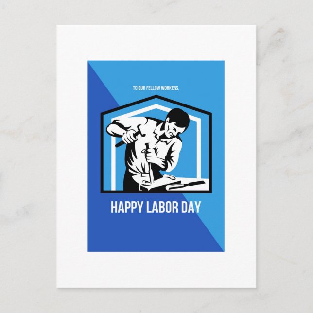Postal Poster retro de fuerza laboral feliz Día del Traba (Anverso)