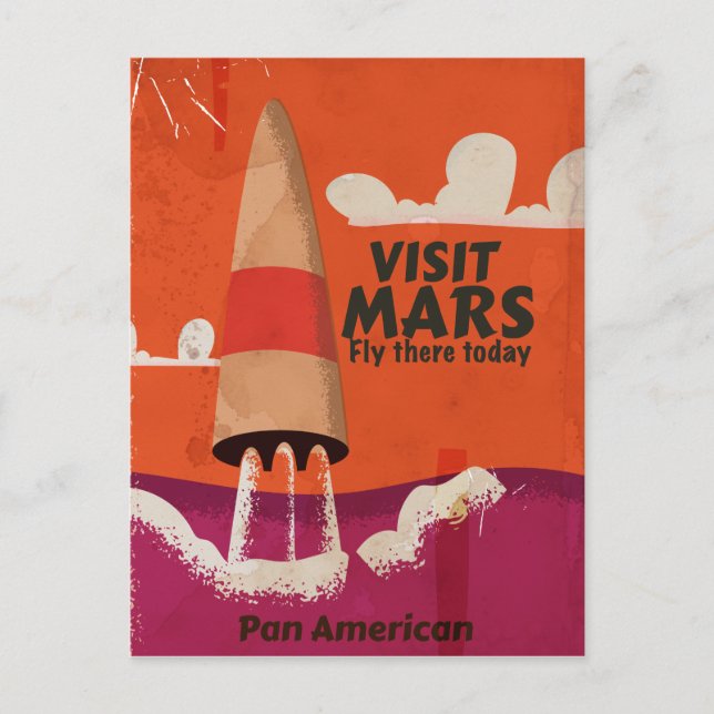 Postal Póster Retro de Vacaciones en Marte de los 50 (Anverso)