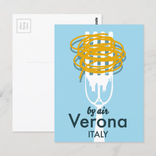 Postal Póster retro de viaje por aire Verona Italia.