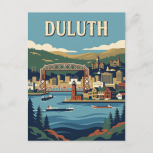 Postal Póster Retro del Puerto de Duluth Minnesota Lago S