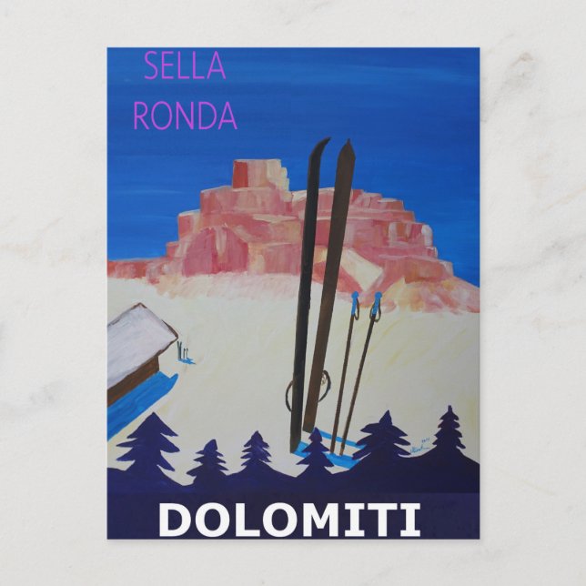 Postal Poster retro Dolomiti Italia en Sella Ronda (Anverso)