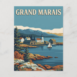Postal Póster Retro Grand Marais Minnesota Lago Superior
