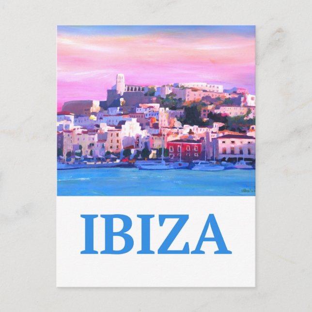 Postal Poster Retro Ibiza Casco Antiguo y Puerto (Anverso)