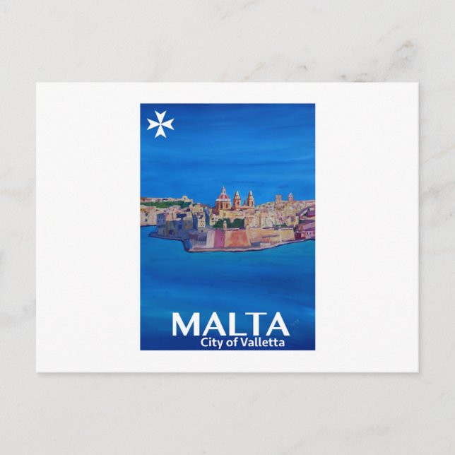 Postal Poster Retro Malta Valeta - Ciudad de los Caballer (Anverso)