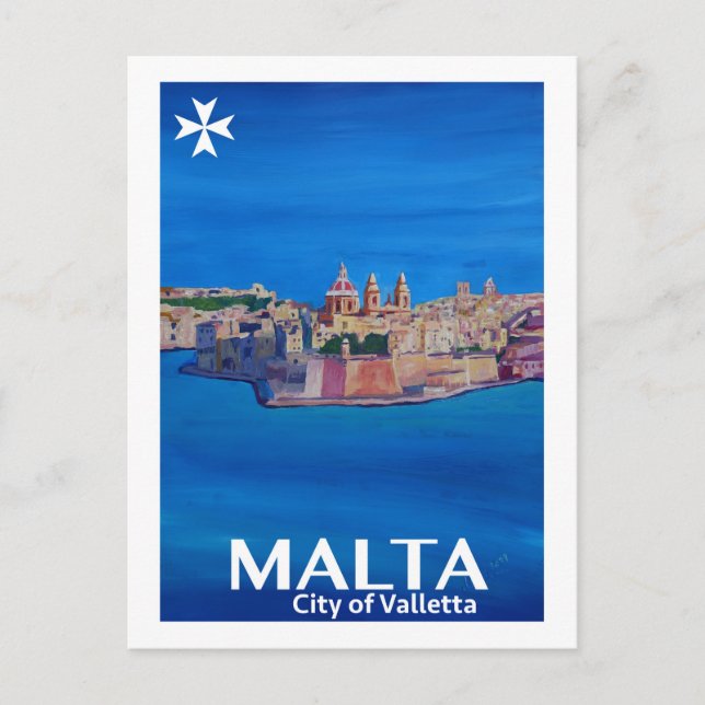 Postal Poster Retro Malta Valeta - Ciudad de los Caballer (Anverso)