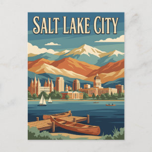 Postal Póster Retro Vintage de la Ciudad del Lago Salado 