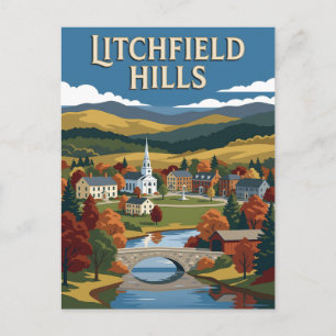 Postal Póster Retro Vintage de Otoño de Litchfield Hills