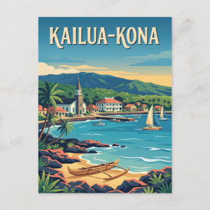 Postal Póster Retro Vintage del Puerto de Kailua-Kona Haw