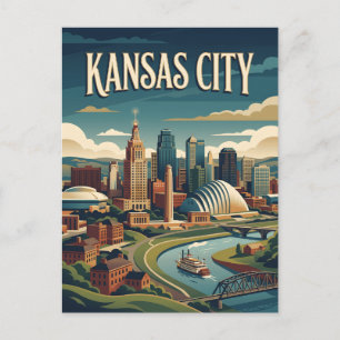 Postal Póster Retro Vintage del Río Kansas City Missouri
