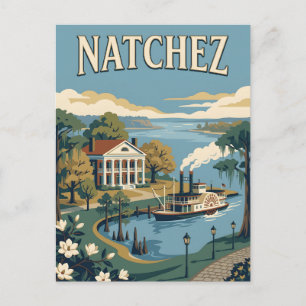 Postal Póster Retro Vintage del Río Mississippi en Natche