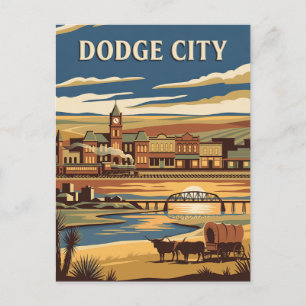 Postal Póster Retro Vintage del Viejo Oeste de Dodge City