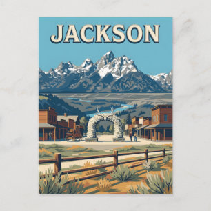 Postal Póster Retro Vintage Jackson Wyoming Tetons