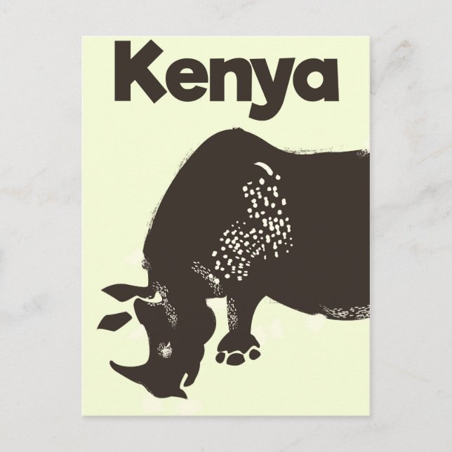 Postal Póster vintage africano del rinoceronte de Kenia (Anverso)