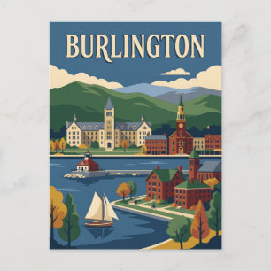 Postal Póster vintage de Burlington Vermont Lago Champlai