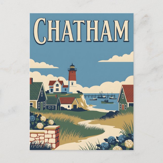 Postal Póster vintage de Chatham Massachusetts Cabo Cod (Anverso)