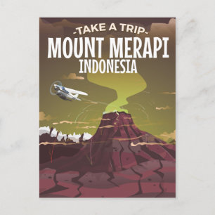 Postal Póster vintage de dibujos animados del Monte Merap