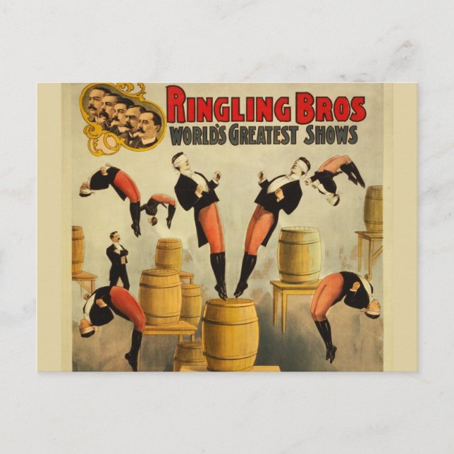 Postal Póster vintage de espectáculo secundario de circo (Anverso)