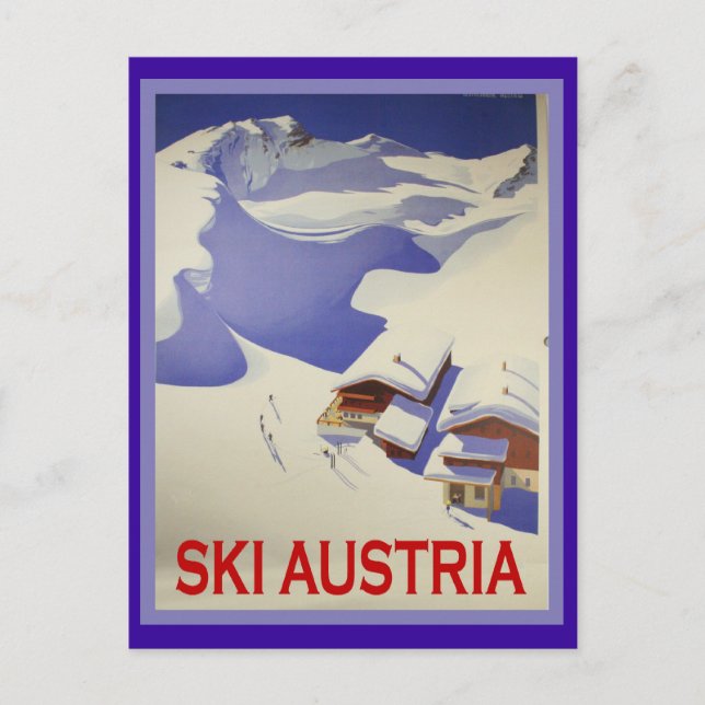Postal Poster Vintage de esquí, Austria (Anverso)