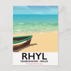 Postal Póster vintage de ferrocarriles de Rhyl Denbighshi