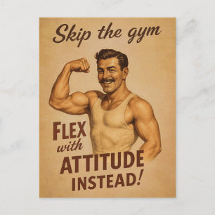 Postal Póster Vintage de Gimnasio Humor Retro de Fitnes