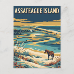 Postal Póster Vintage de la Isla Assateague Maryland Cost