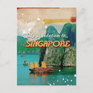 Postal Póster vintage de vacaciones en Singapur.