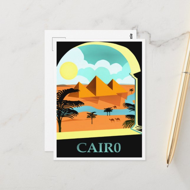 Postal Póster vintage de viaje a El Cairo, Egipto (Anverso/Reverso In Situ)