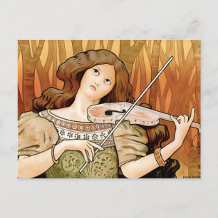Postal Póster vintage de violín Art Nouveau   Música eleg