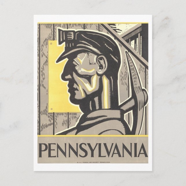 Postal Poster Vintage de WPA: Minero de carbón de Pennsyl (Anverso)