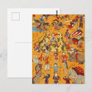 Postal Póster vintage del circo japonés Arte Ukiyo-e