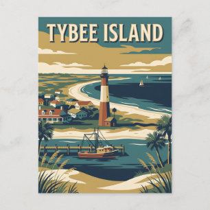 Postal Póster vintage del faro de la isla Tybee Georgia