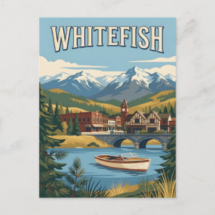 Postal Póster vintage del lago alpino de Whitefish Montan