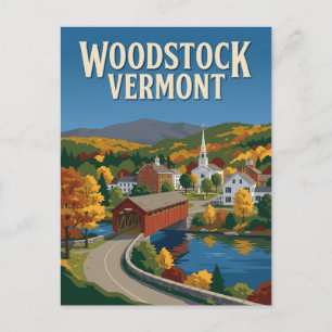 Postal Póster vintage del puente cubierto de Woodstock Ve