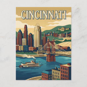 Postal Póster vintage del puente del frente del río Ohio 