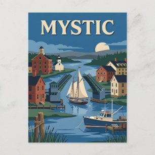 Postal Póster vintage del río del puerto marítimo de Myst